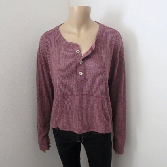 NWT Abercrombie & Fitch Cozy Henley Sweater Size Small Burgundy Sweatshirt - Picture 1 of 4
